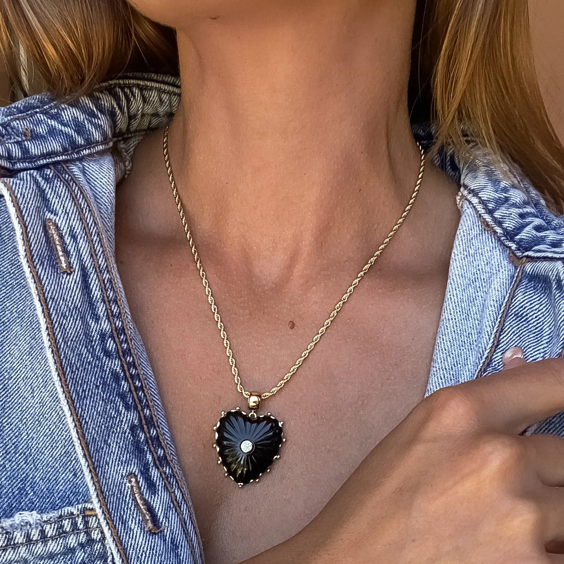 Malene Onyx Heart Rope Necklace