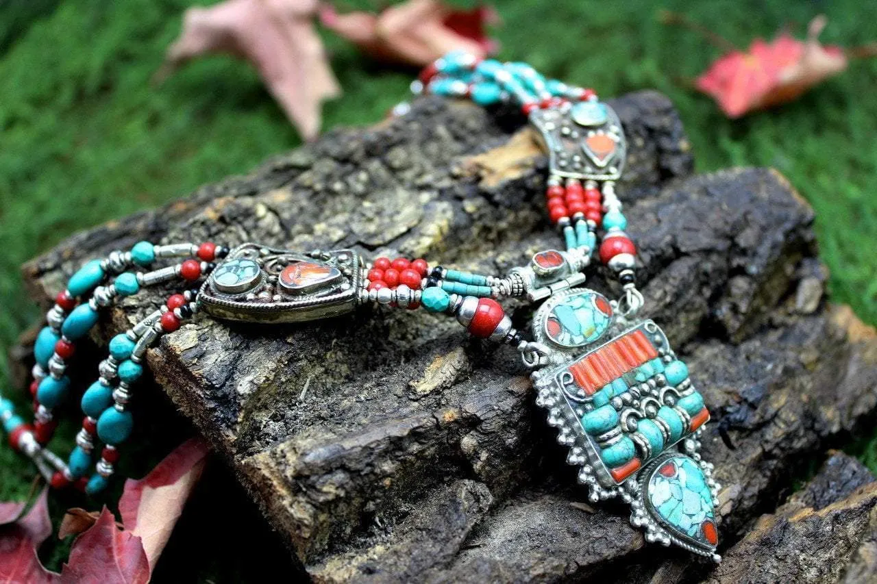 Masterpiece Vintage Turquoise and Silver Tibet Necklace