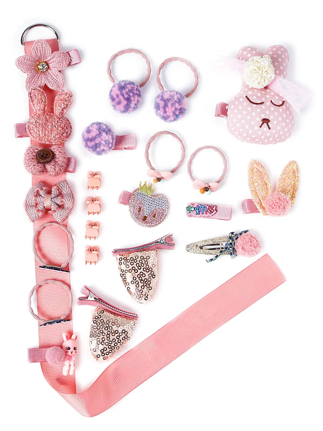 Melbees by Yellow Chimes Gift Set of Hair Accessories for Kids with Hair Clips and Band Assortment Gift Box for Kids Girls (Pack of 24), Pink, Medium (YCHASET-KD004-PK)