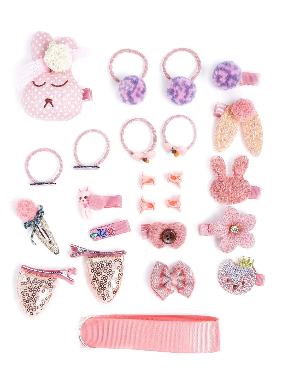 Melbees by Yellow Chimes Gift Set of Hair Accessories for Kids with Hair Clips and Band Assortment Gift Box for Kids Girls (Pack of 24), Pink, Medium (YCHASET-KD004-PK)