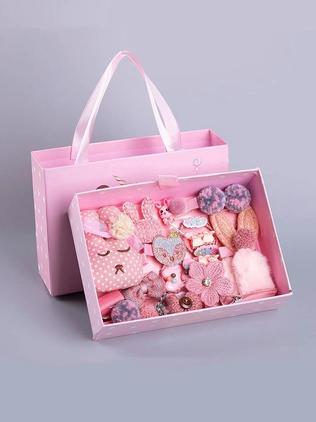 Melbees by Yellow Chimes Gift Set of Hair Accessories for Kids with Hair Clips and Band Assortment Gift Box for Kids Girls (Pack of 24), Pink, Medium (YCHASET-KD004-PK)