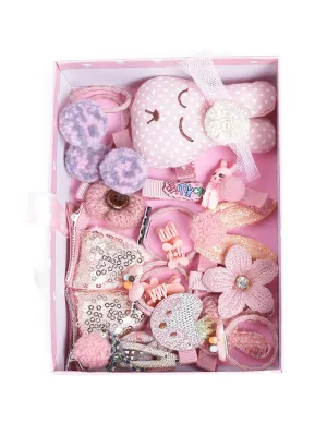 Melbees by Yellow Chimes Gift Set of Hair Accessories for Kids with Hair Clips and Band Assortment Gift Box for Kids Girls (Pack of 24), Pink, Medium (YCHASET-KD004-PK)