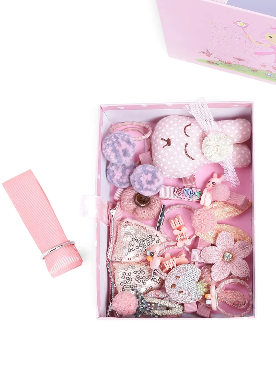 Melbees by Yellow Chimes Gift Set of Hair Accessories for Kids with Hair Clips and Band Assortment Gift Box for Kids Girls (Pack of 24), Pink, Medium (YCHASET-KD004-PK)