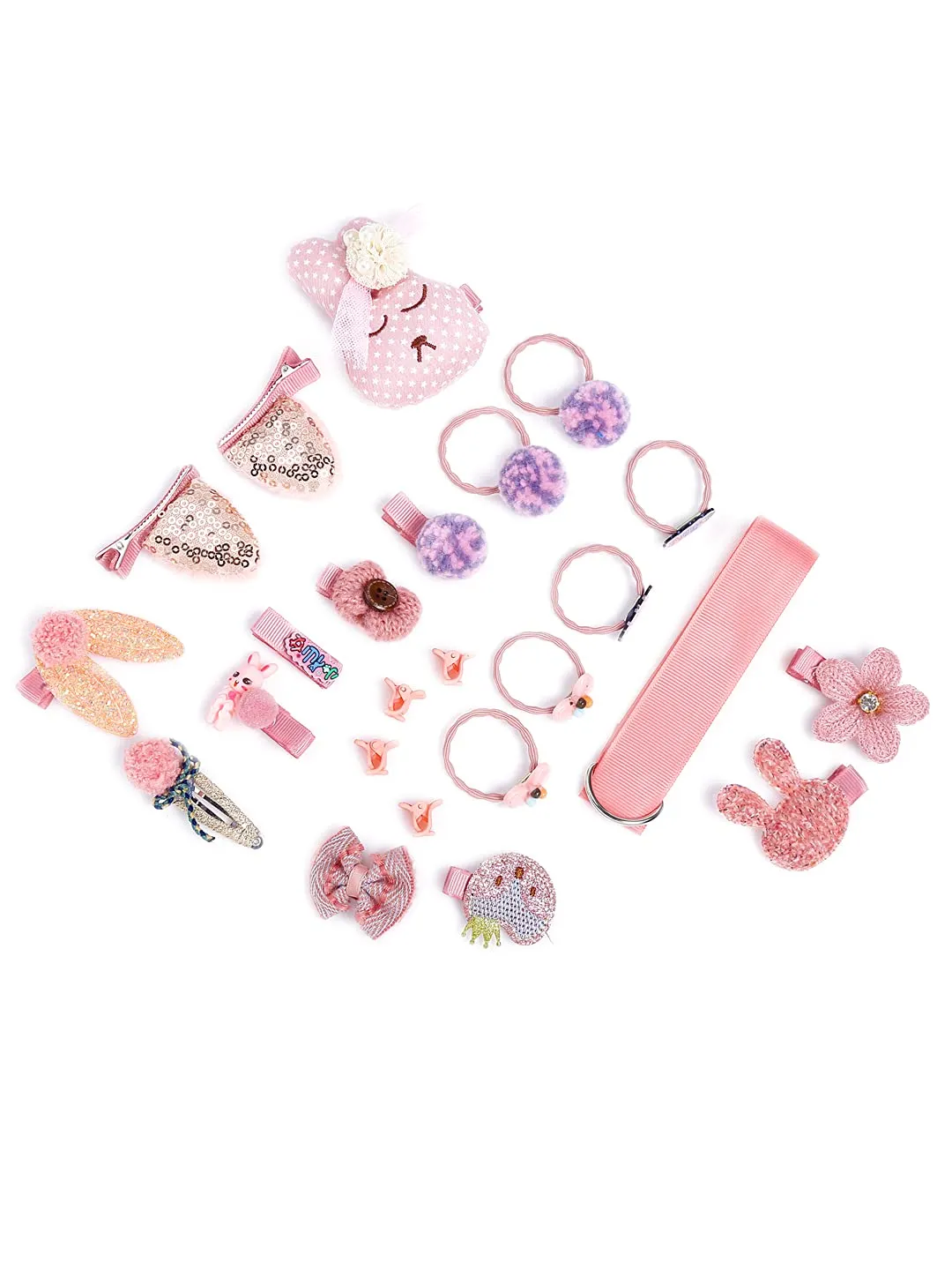Melbees by Yellow Chimes Gift Set of Hair Accessories for Kids with Hair Clips and Band Assortment Gift Box for Kids Girls (Pack of 24), Pink, Medium (YCHASET-KD004-PK)