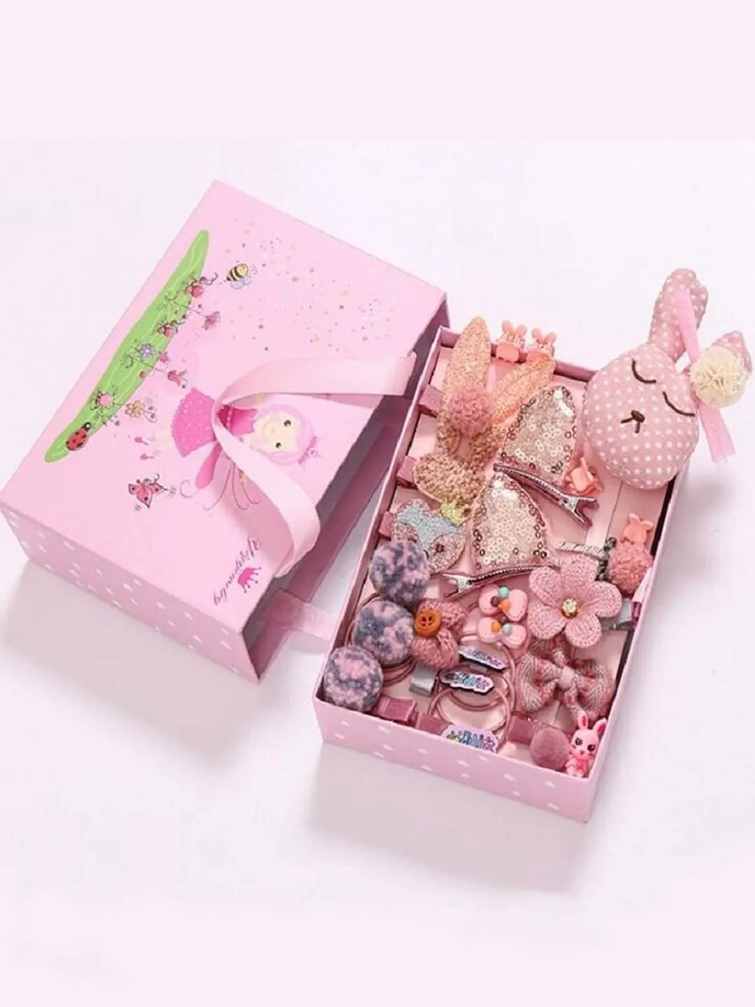 Melbees by Yellow Chimes Gift Set of Hair Accessories for Kids with Hair Clips and Band Assortment Gift Box for Kids Girls (Pack of 24), Pink, Medium (YCHASET-KD004-PK)