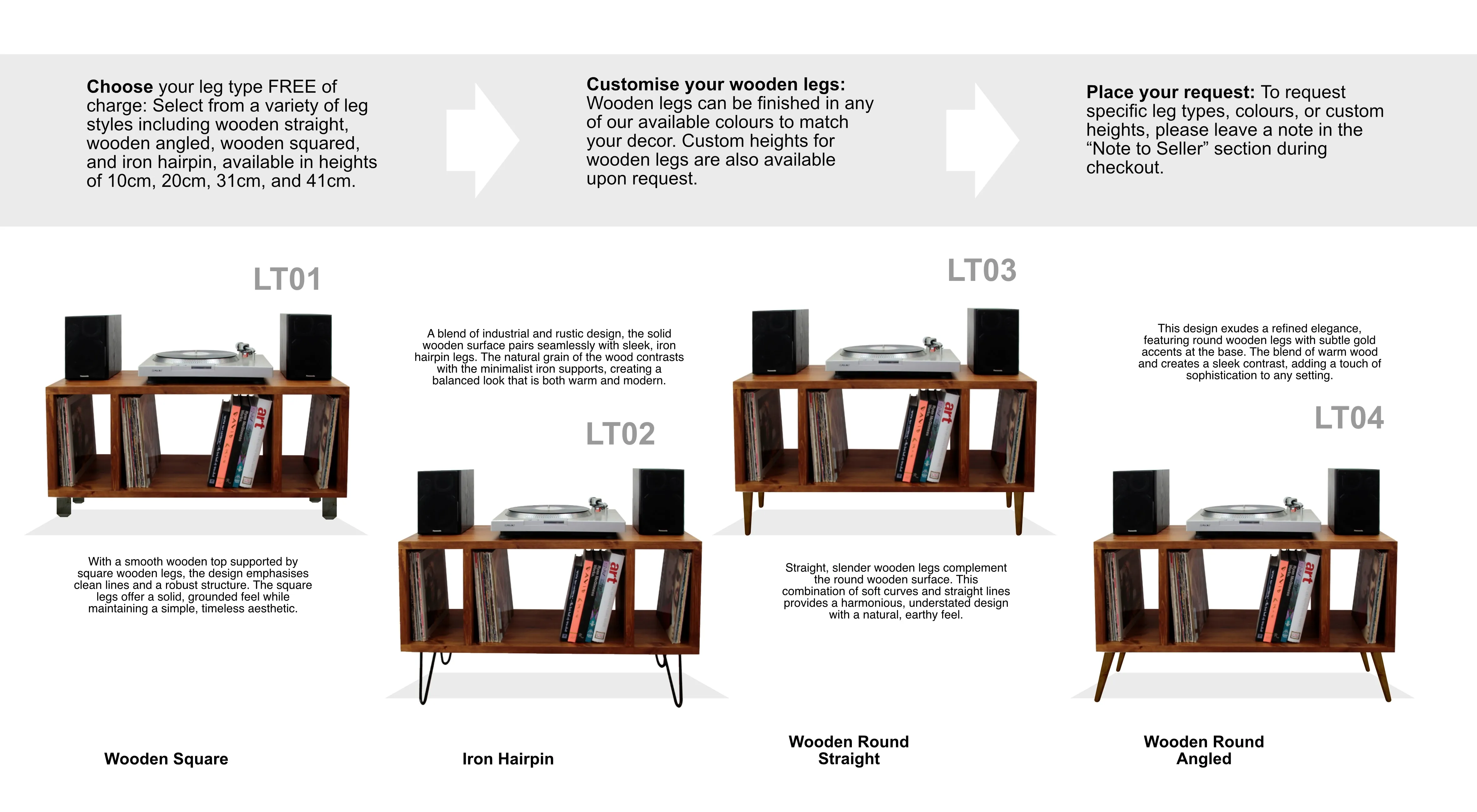 Minimalist Cabinet, Record Player Stand, Entertainment Cabinet, Vinyl Unit - Side Sections