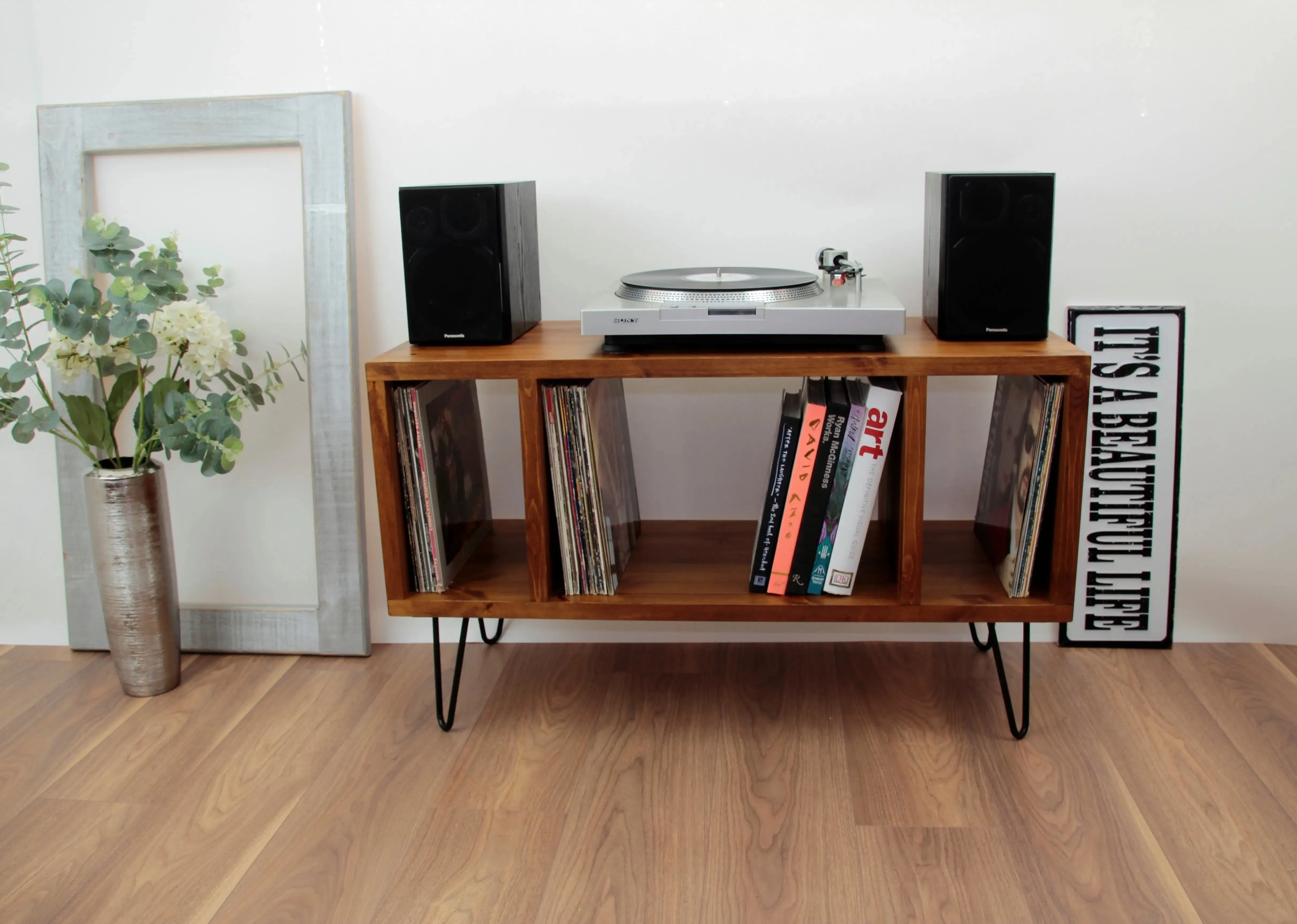 Minimalist Cabinet, Record Player Stand, Entertainment Cabinet, Vinyl Unit - Side Sections