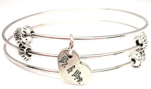 Mr. & Mrs. Accent Heart Triple Style Expandable Bangle Bracelet