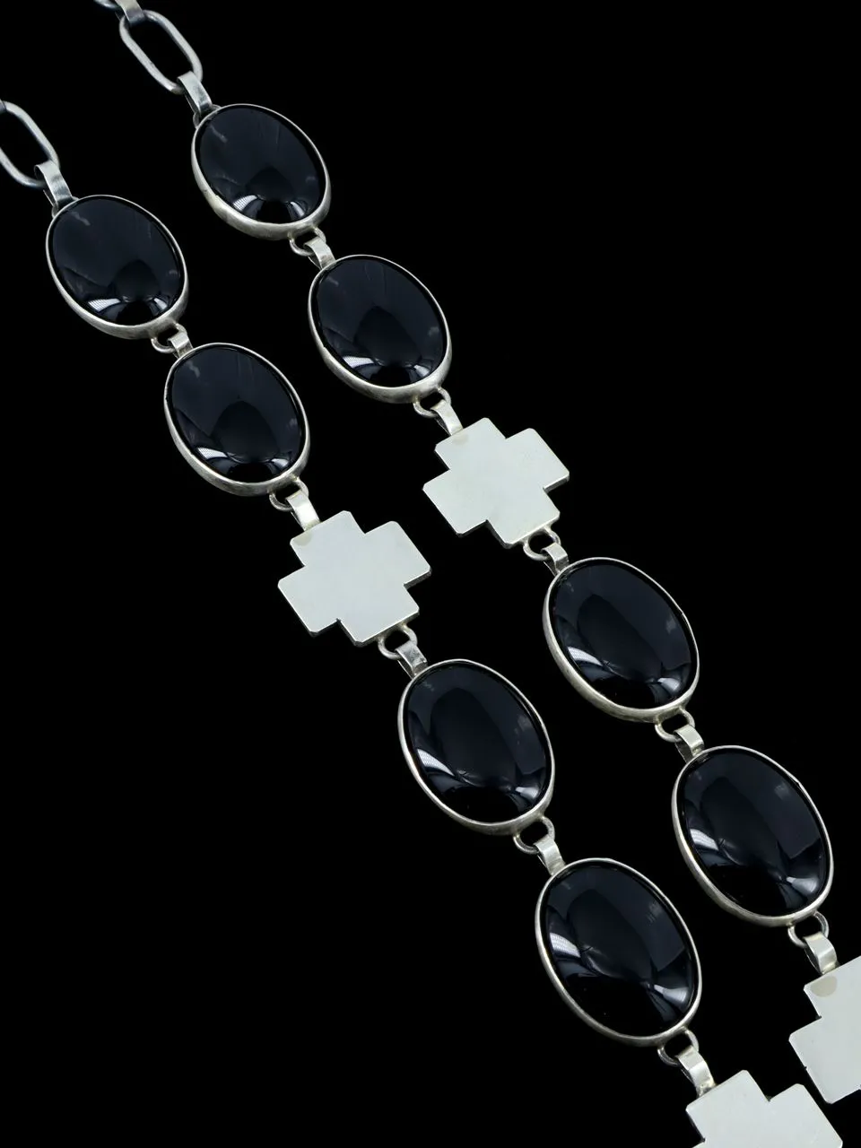 Native American Black Onyx Sterling Silver Lariat Necklace