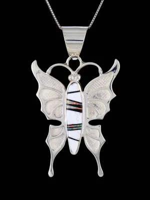 Native American Inlay White Buffalo Butterfly Pendant