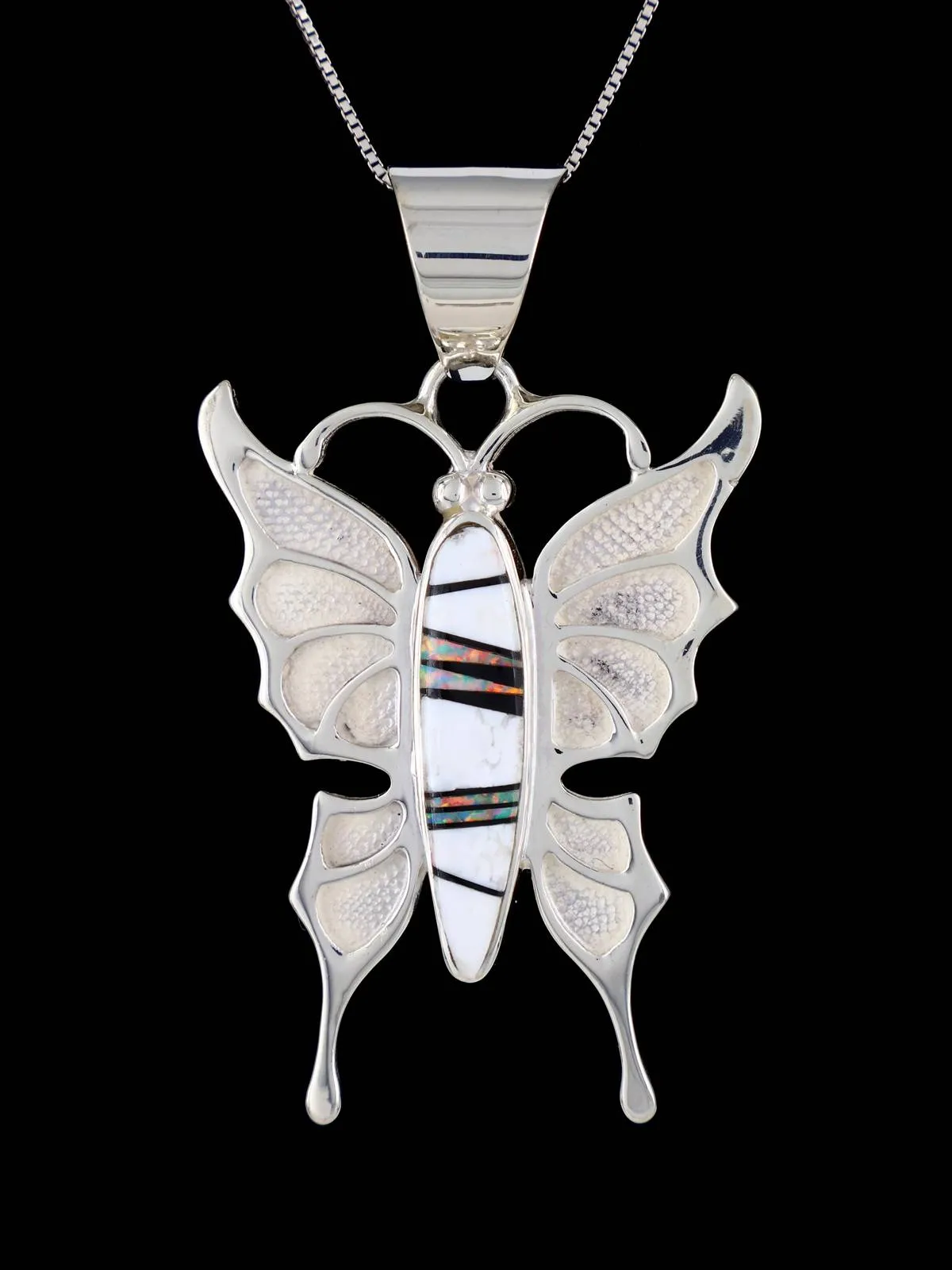 Native American Inlay White Buffalo Butterfly Pendant