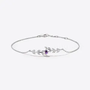 Nature inspired Pear Shaped Amethyst Bracelet White Gold Twig Leaf Bracelet