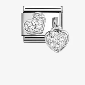 NOMINATION CLASSIC Stainless Steel & Silver Cubic Zirconia Double Heart Charm