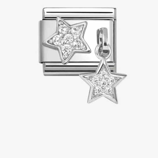 NOMINATION CLASSIC Stainless Steel & Silver Cubic Zirconia Double Star Charm