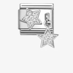 NOMINATION CLASSIC Stainless Steel & Silver Cubic Zirconia Double Star Charm