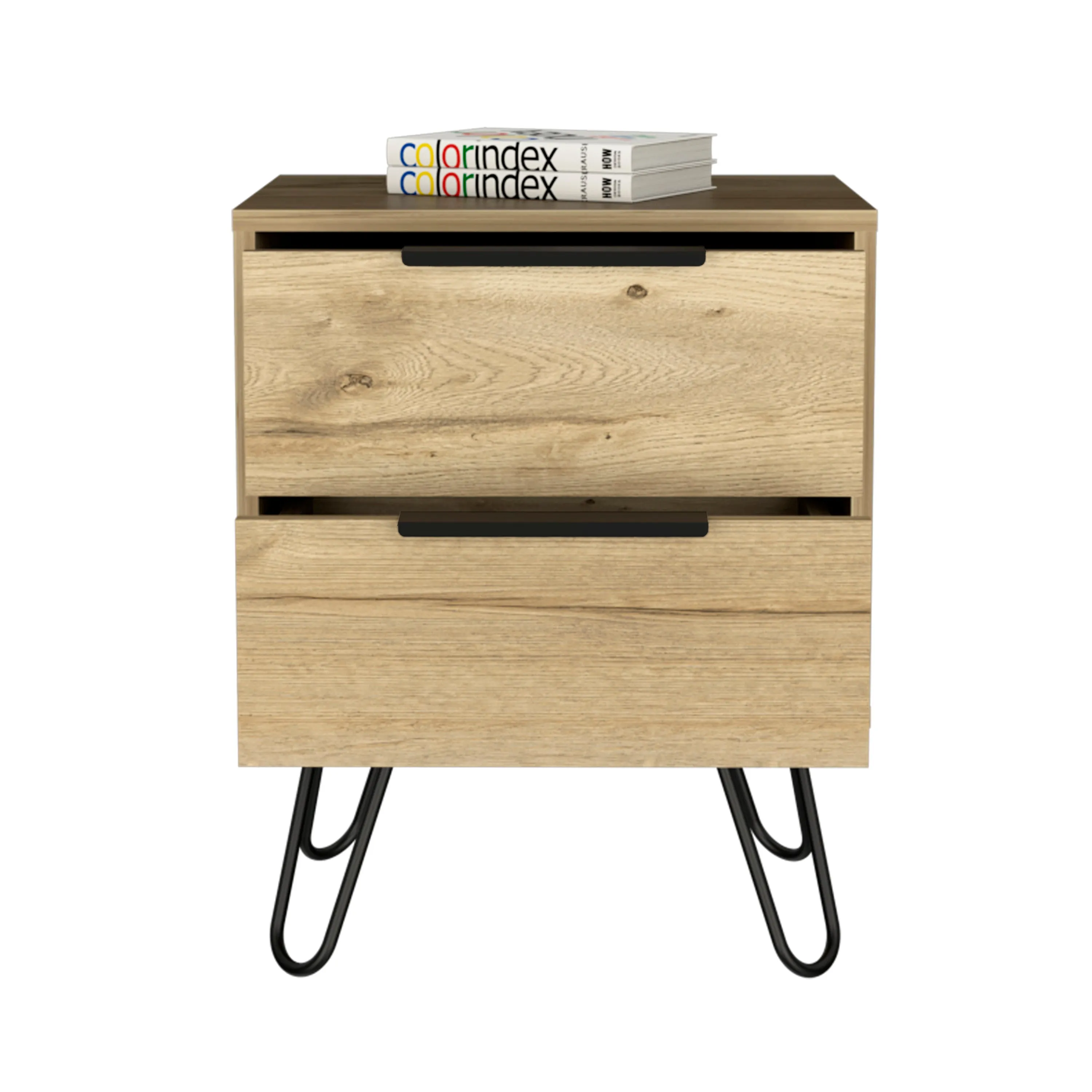 Nuvo 2 Nightstand,Two Drawers, Hairpin Legs