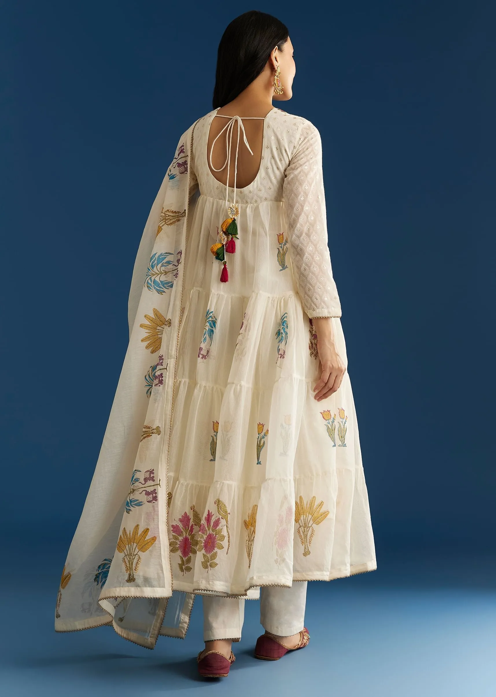 Off White Block Print Anarkali Set With Block Print Dupatta