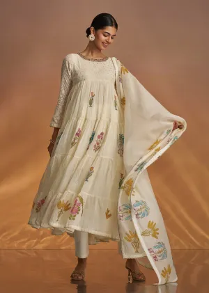 Off White Block Print Anarkali Set With Block Print Dupatta