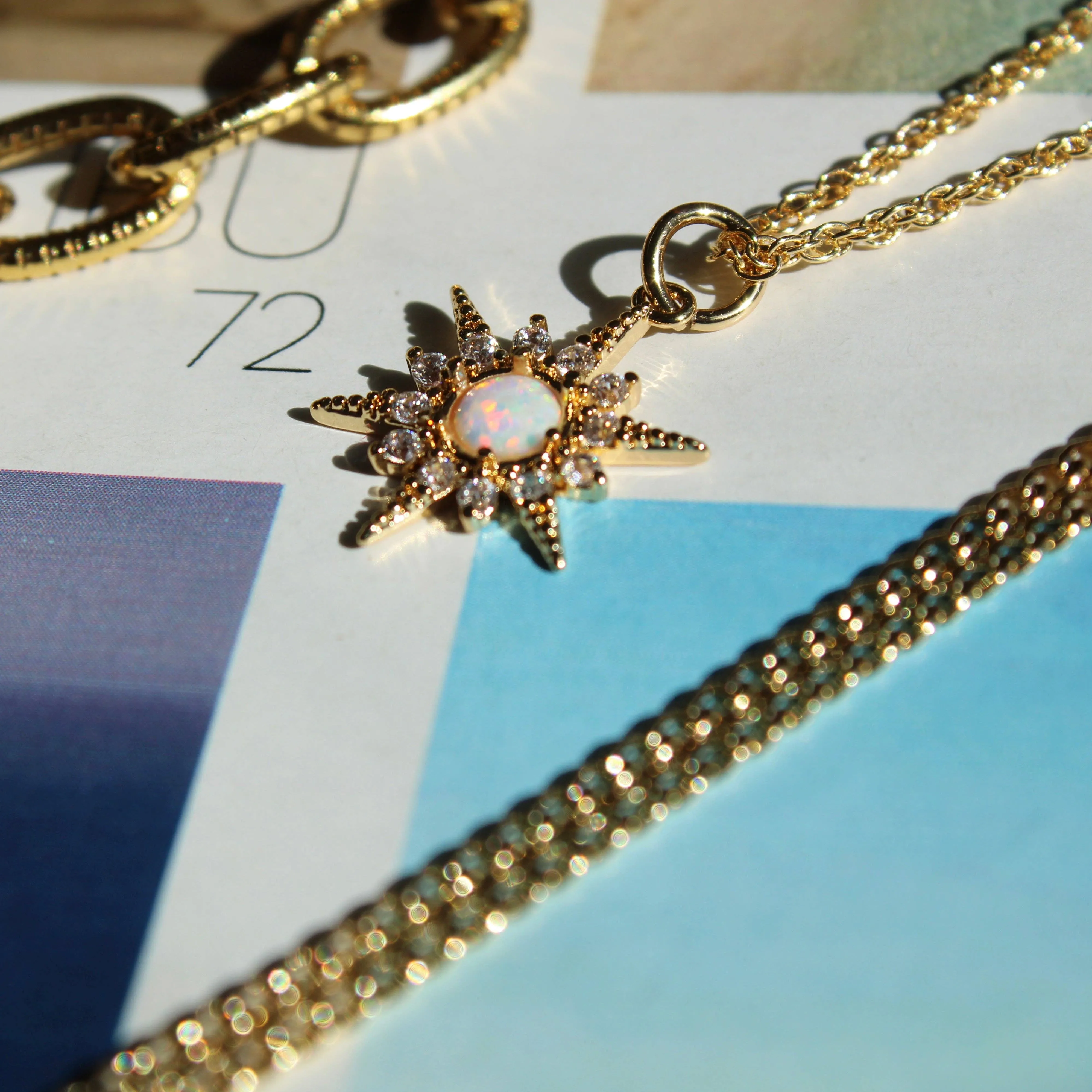 Opal Crystal Starburst Pendant