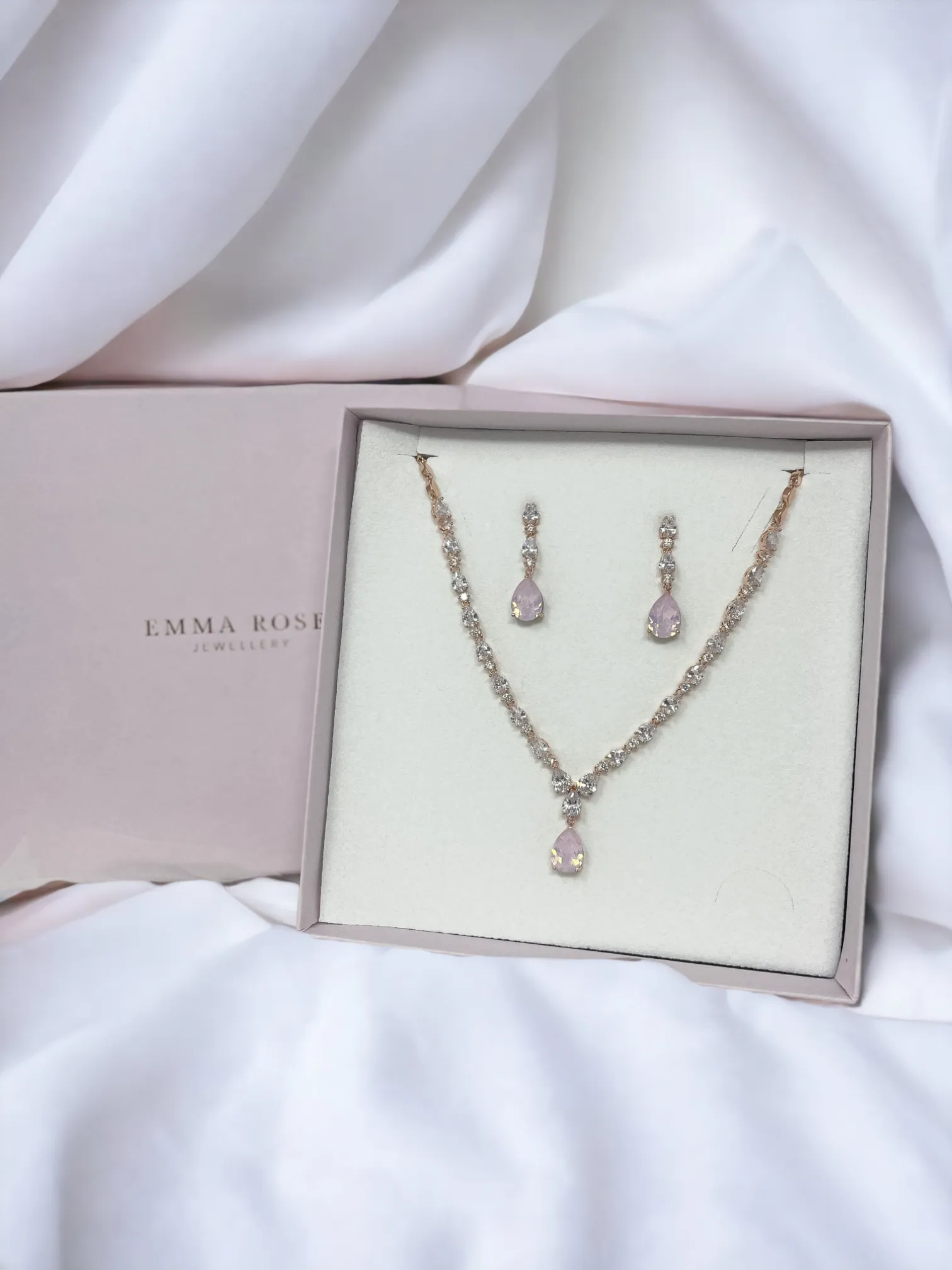 Opal Pink Statement Teardrop Sparkly Jewellery Set