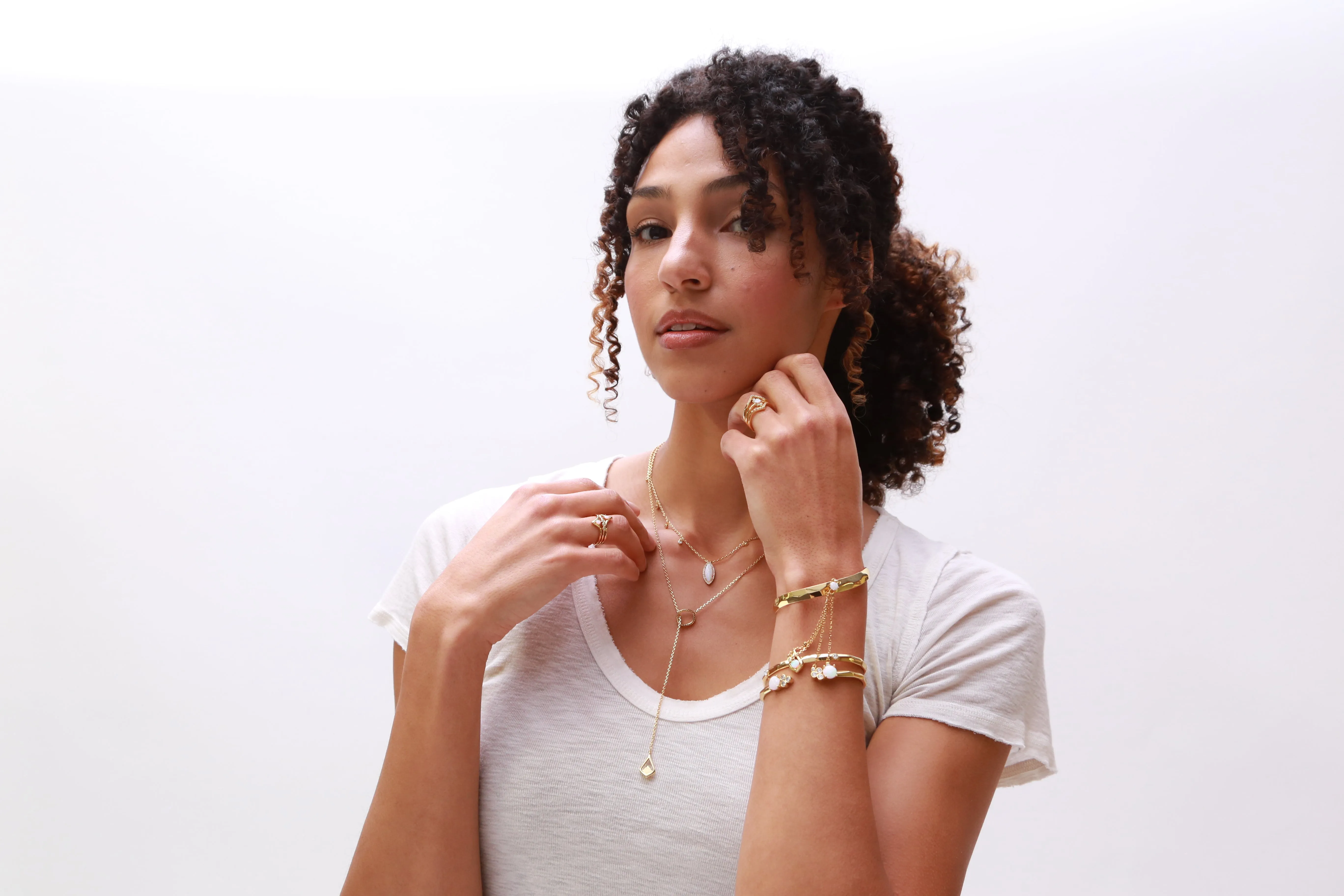 Ophelia Opal & Chain Tassel Gold Cuff Bracelet