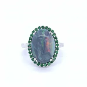 Oval Black Opal With Tsavorite Garnet Halo in Austin, Texas