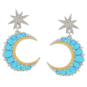 Oval Blue Turquoise Sterling Silver Earrings with Topaz Accent