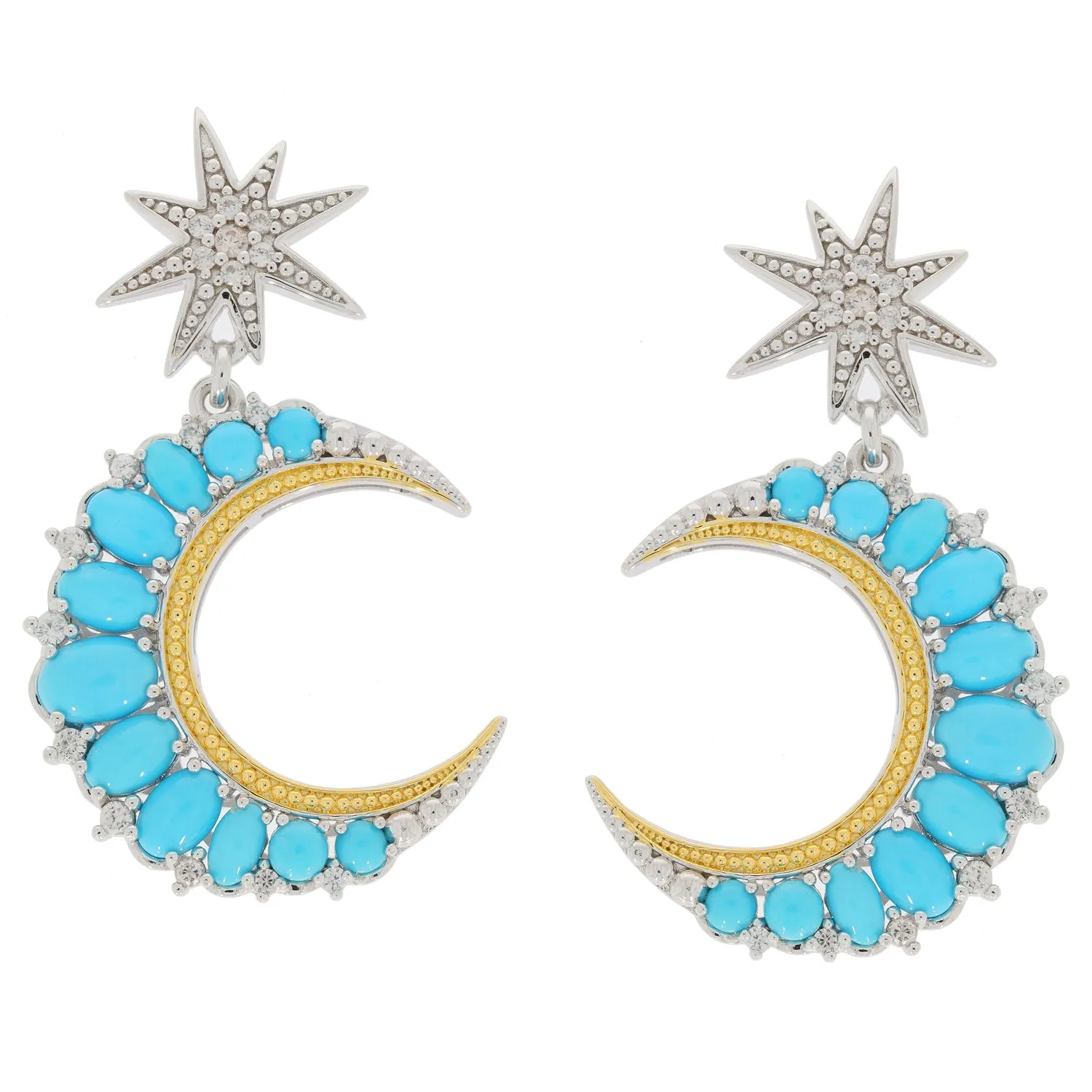 Oval Blue Turquoise Sterling Silver Earrings with Topaz Accent