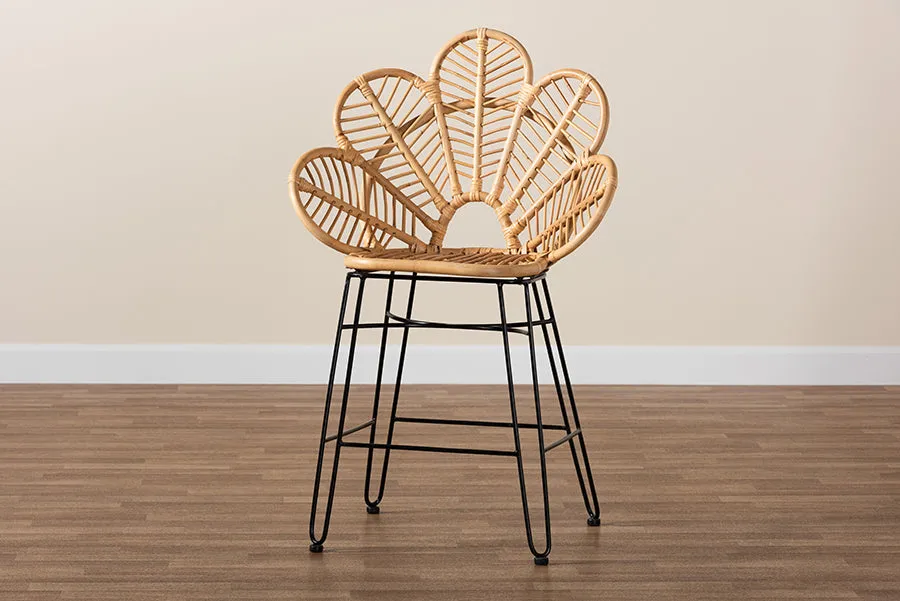 Paisley Natural Brown Rattan Black Metal Counter Stool