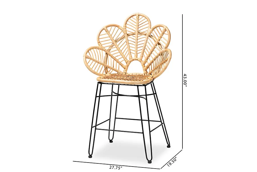 Paisley Natural Brown Rattan Black Metal Counter Stool
