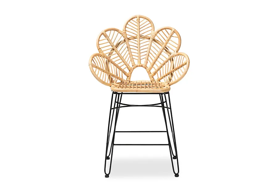 Paisley Natural Brown Rattan Black Metal Counter Stool