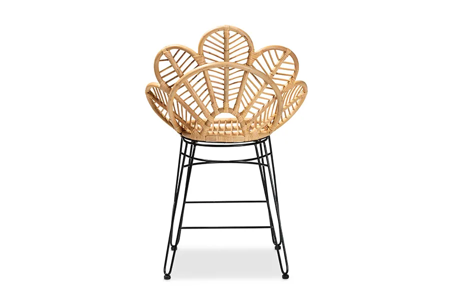 Paisley Natural Brown Rattan Black Metal Counter Stool