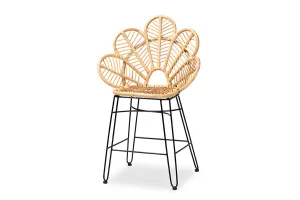 Paisley Natural Brown Rattan Black Metal Counter Stool