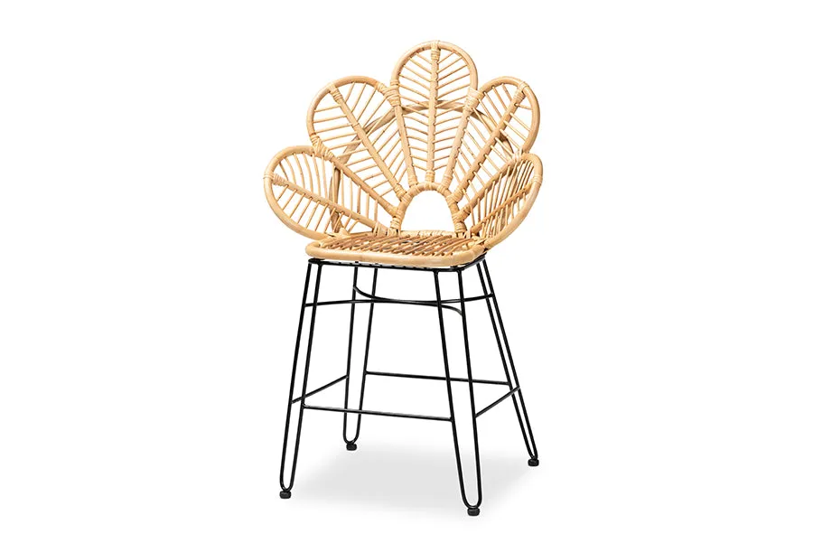 Paisley Natural Brown Rattan Black Metal Counter Stool