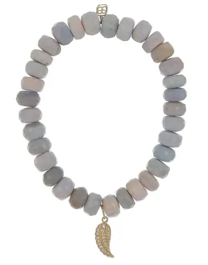Pave Wing Lavender Opal Bead Bracelet