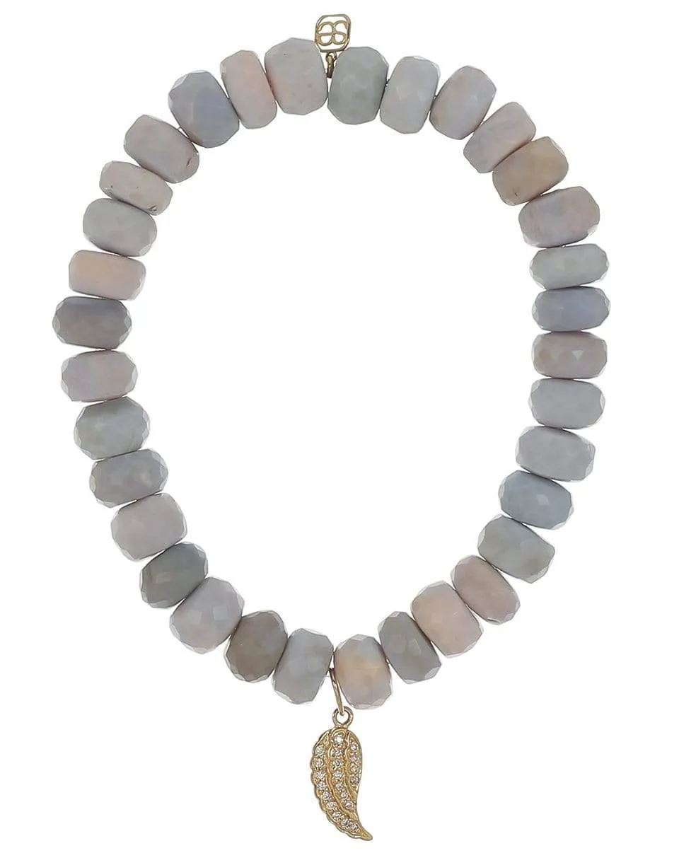 Pave Wing Lavender Opal Bead Bracelet