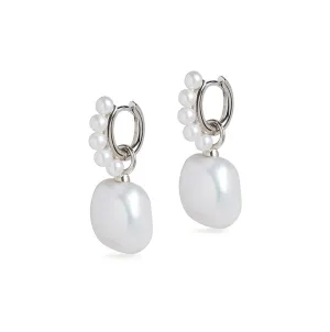 Pearl Huggie and Baroque Pearl Charm Silver Earring Set