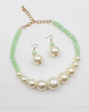 Pearl Necklace & Earring Set with Green