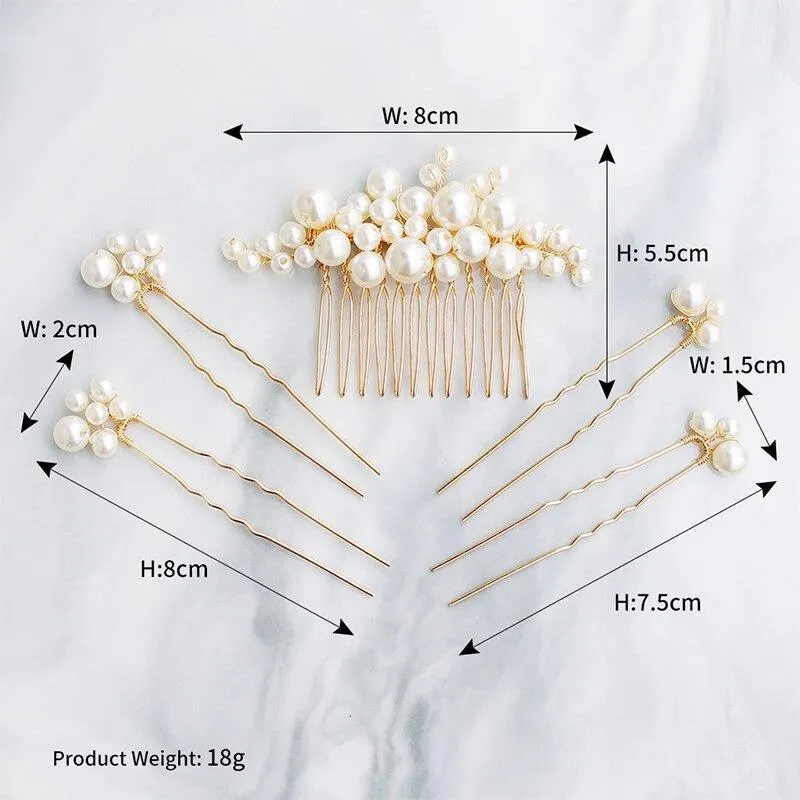 Pearls Adorned Hair Comb and Hairpin Set