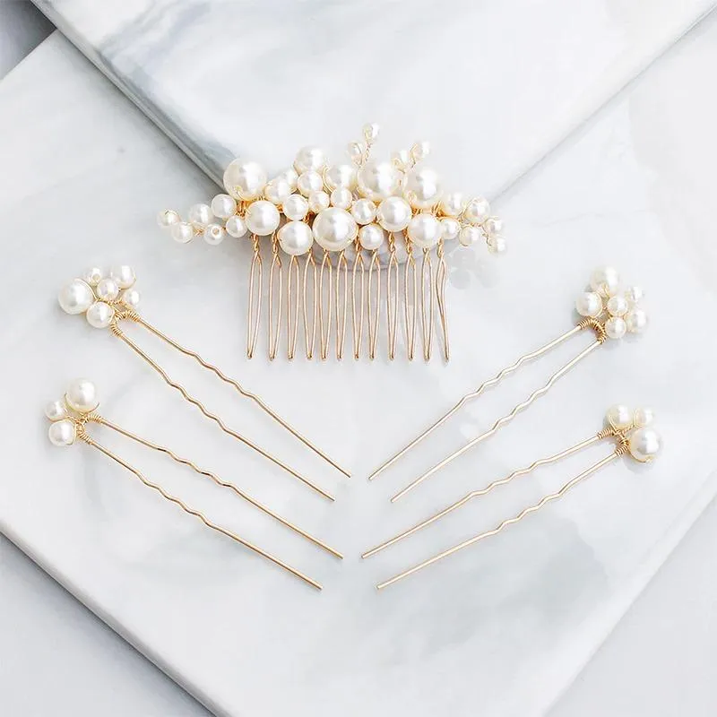 Pearls Adorned Hair Comb and Hairpin Set