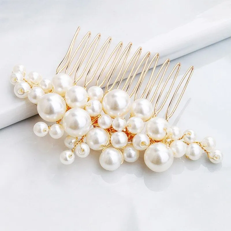 Pearls Adorned Hair Comb and Hairpin Set