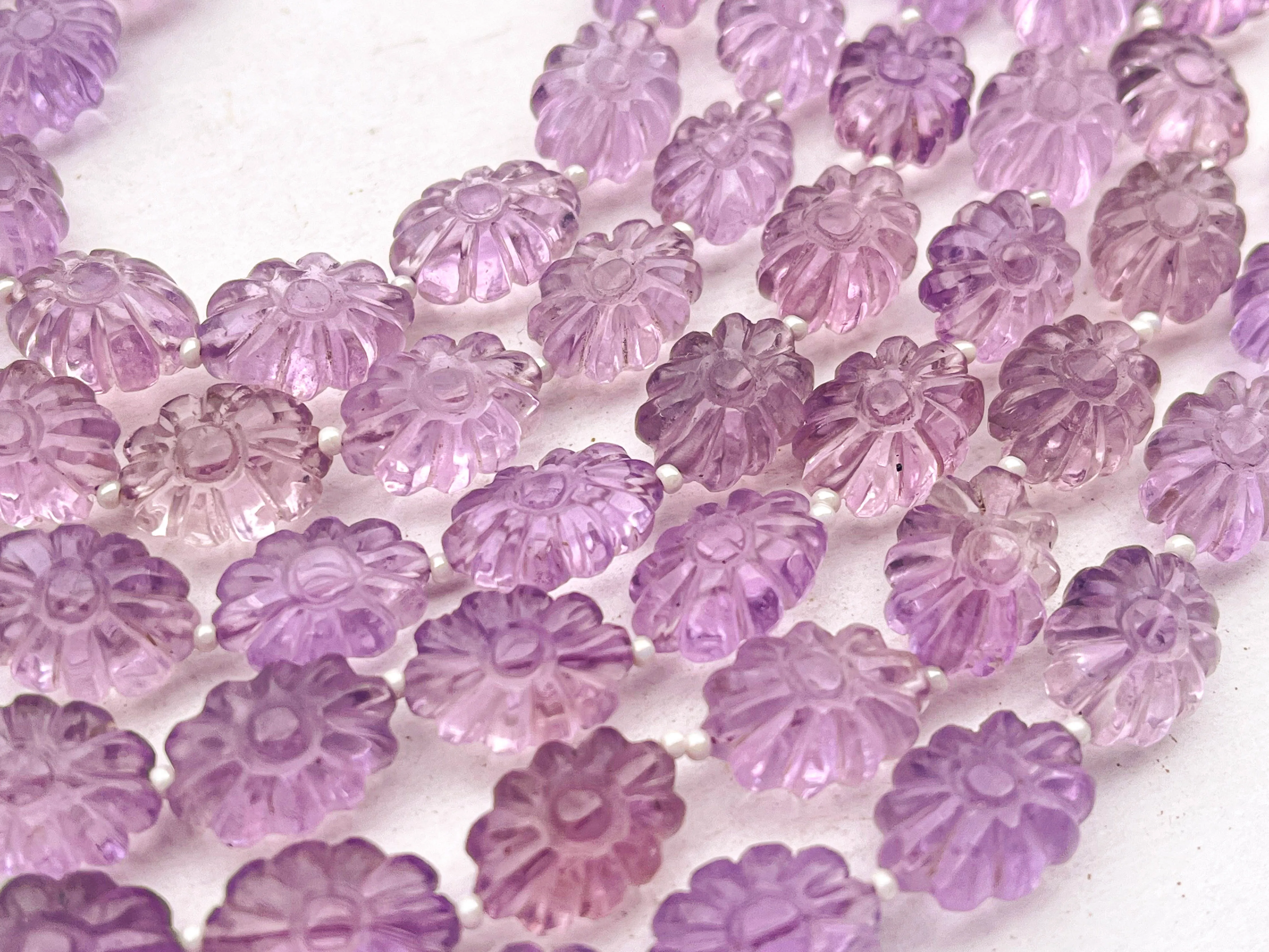 Pink Amethyst Flower Carved Beads