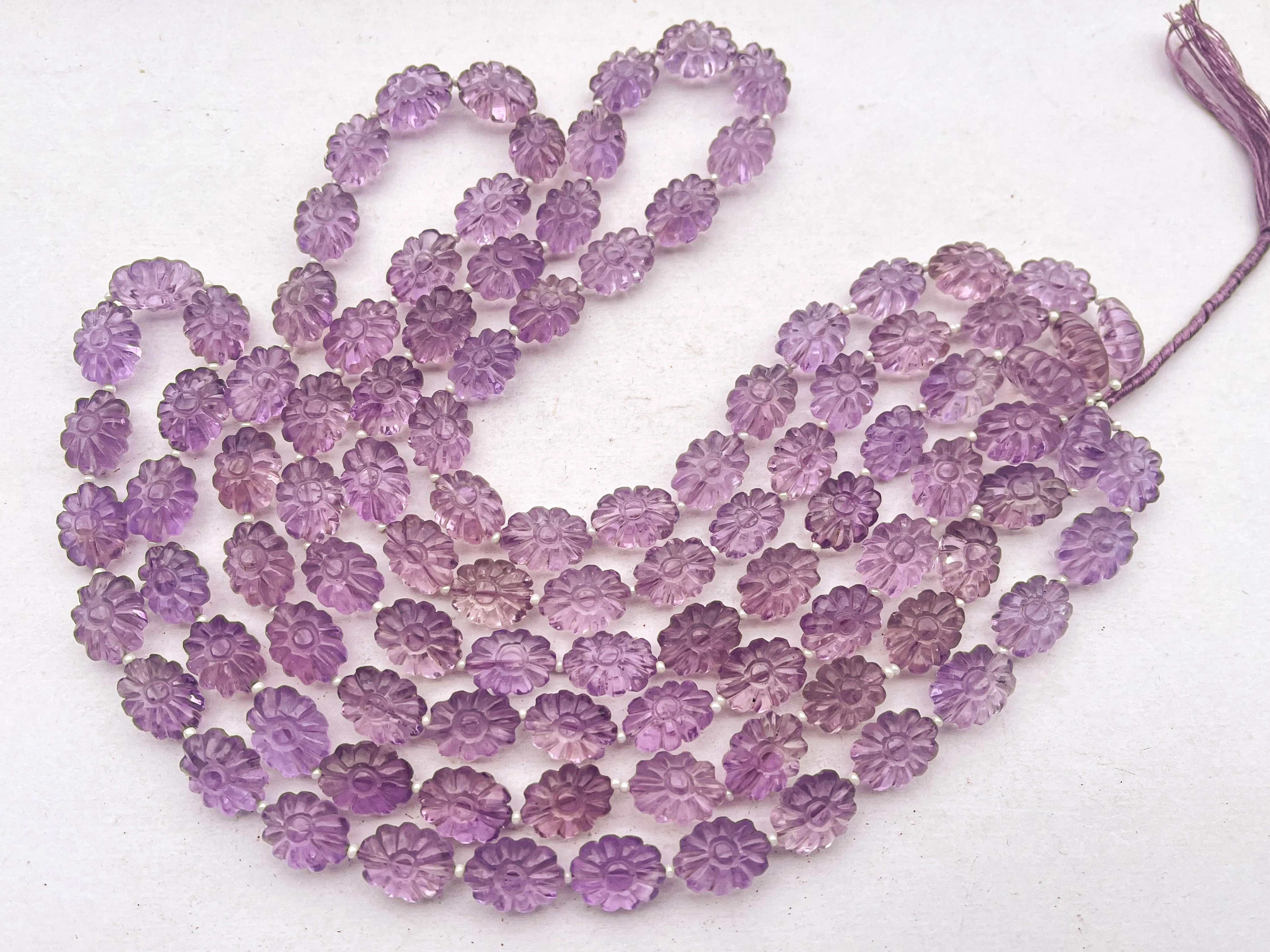 Pink Amethyst Flower Carved Beads