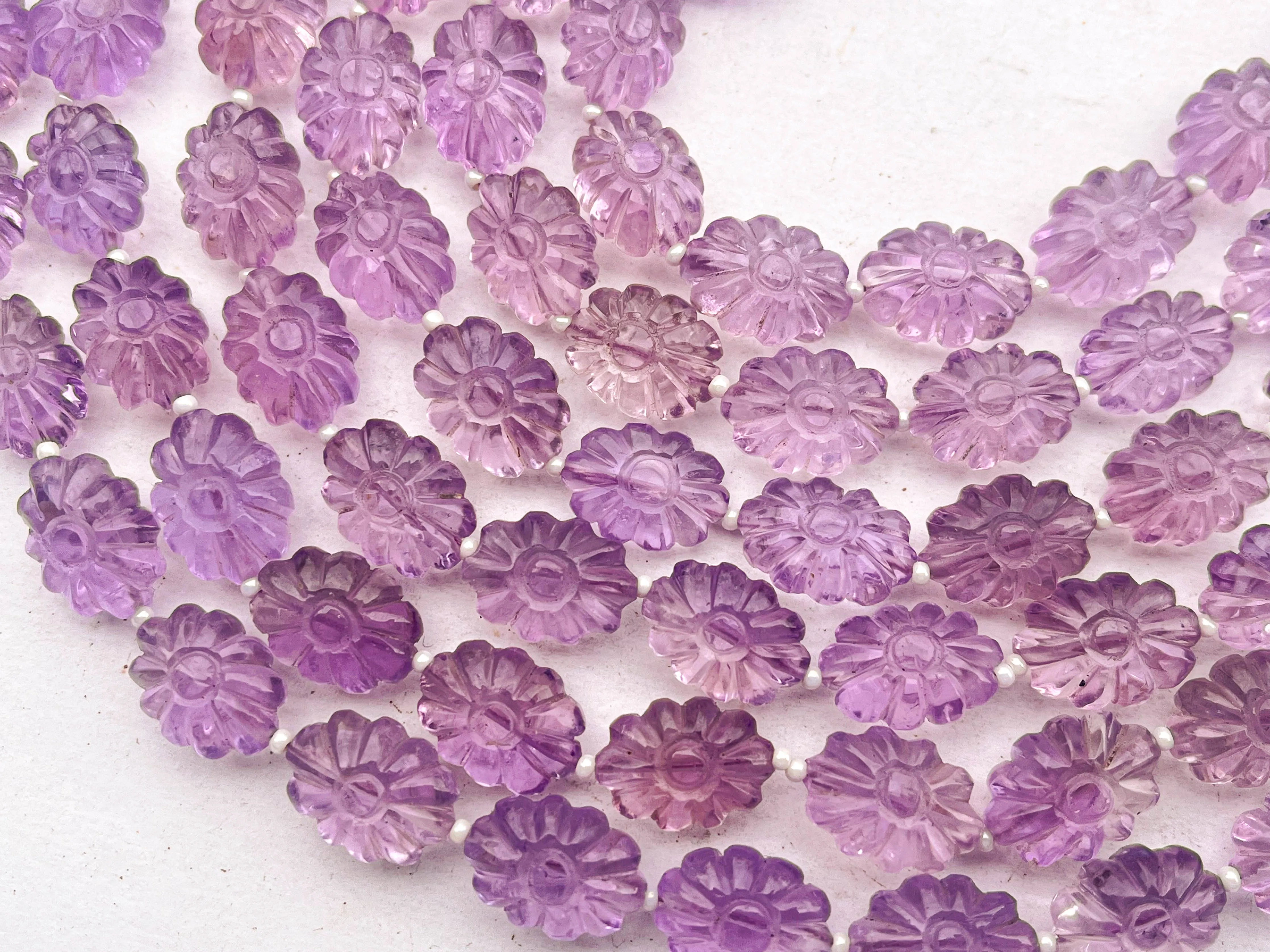Pink Amethyst Flower Carved Beads