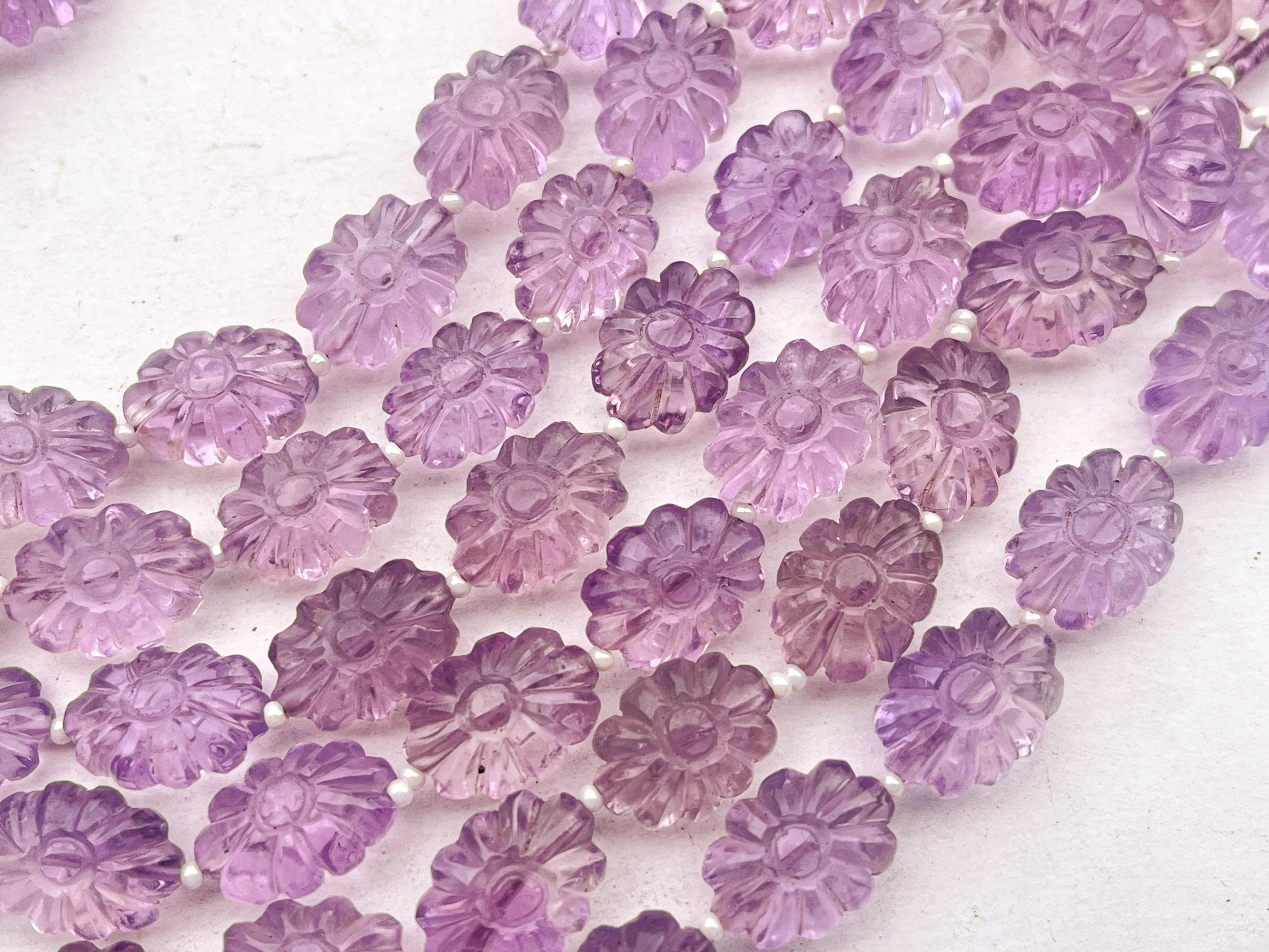 Pink Amethyst Flower Carved Beads