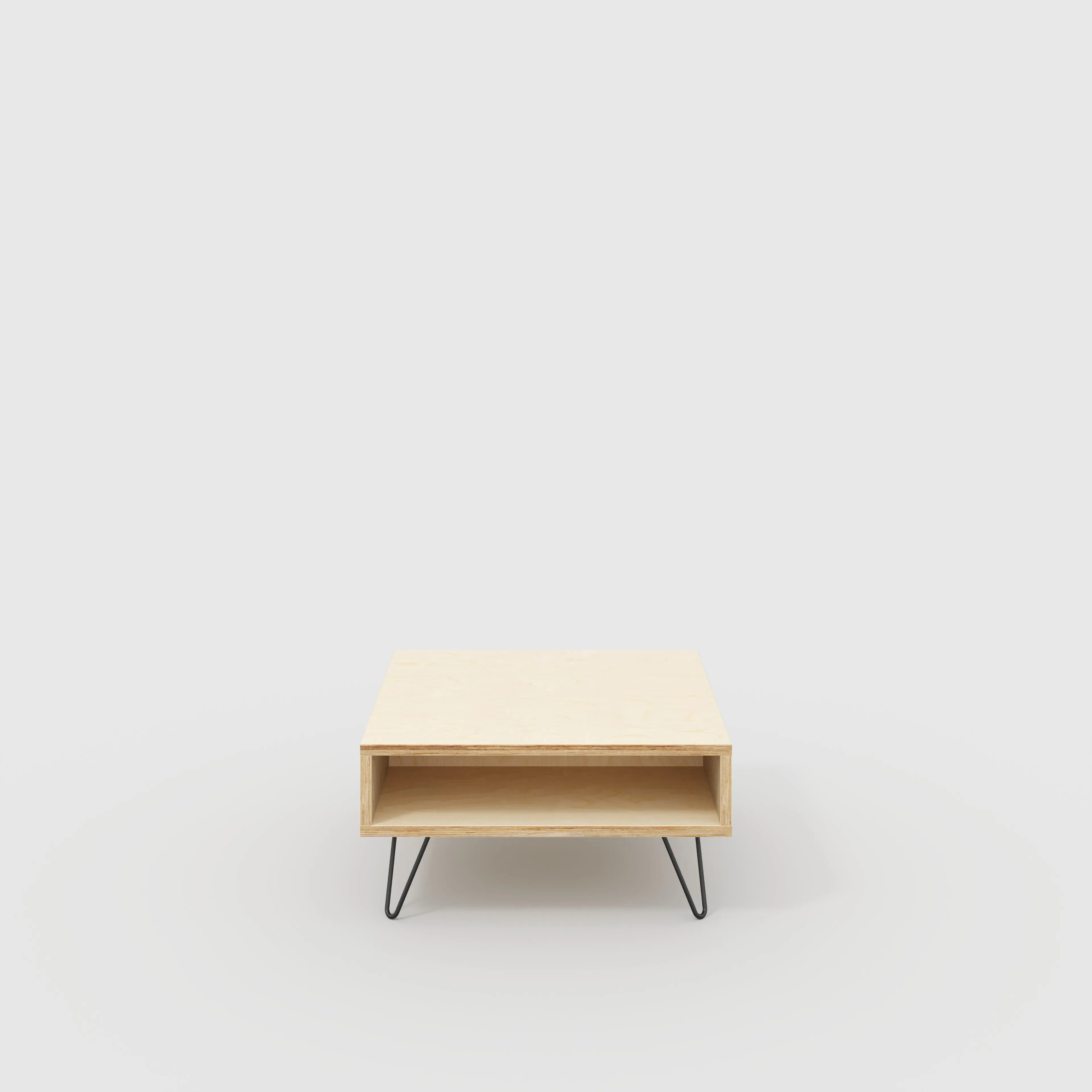 Plywood Coffee Table with Box Storage and Black Hairpin Legs - Plywood Birch - 800(w) x 800(d) x 400(h)