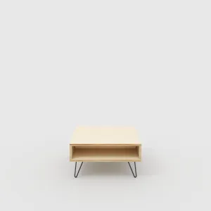 Plywood Coffee Table with Box Storage and Black Hairpin Legs - Plywood Birch - 800(w) x 800(d) x 400(h)