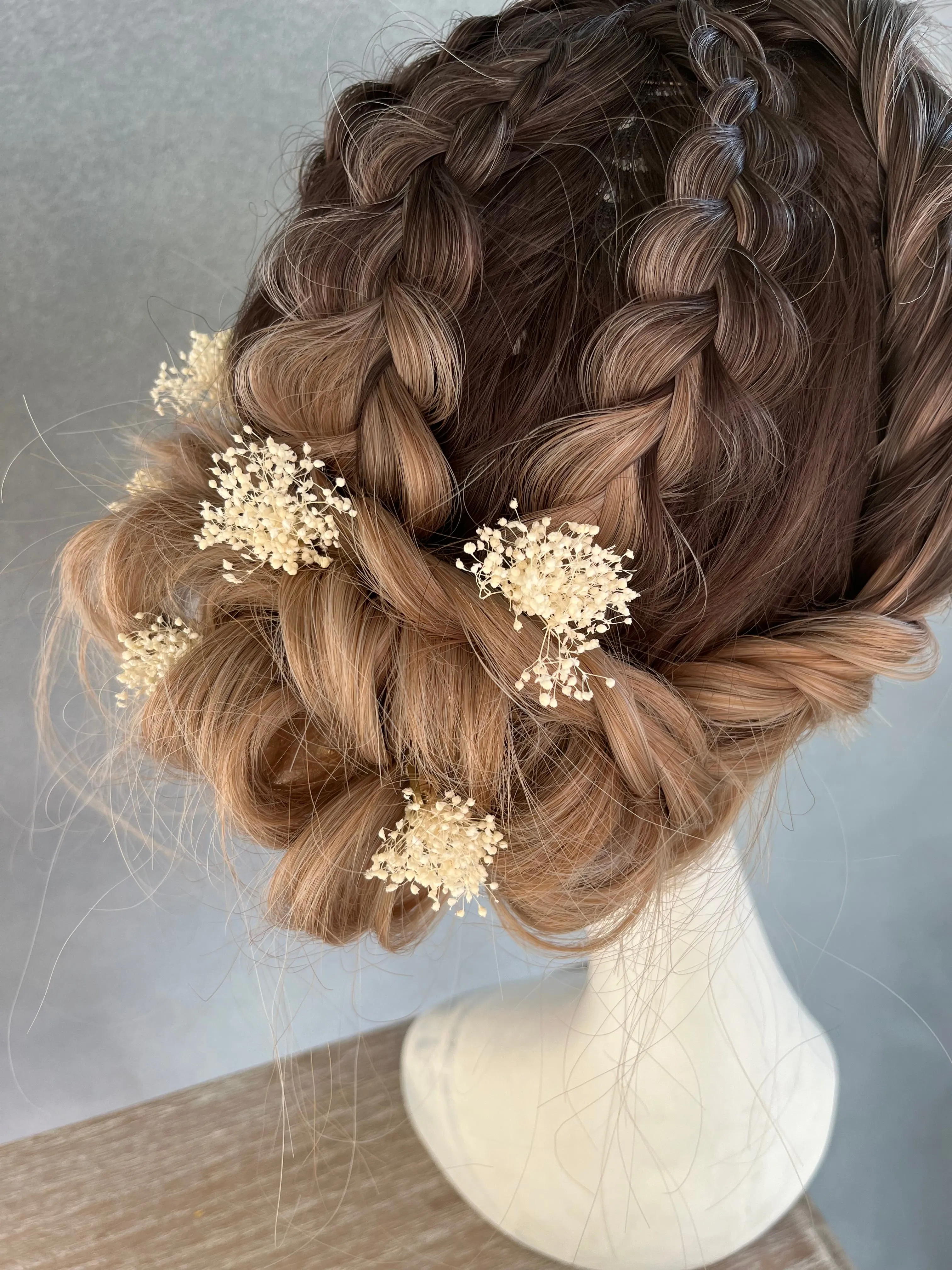 Preserved baby's breath flower hairpins