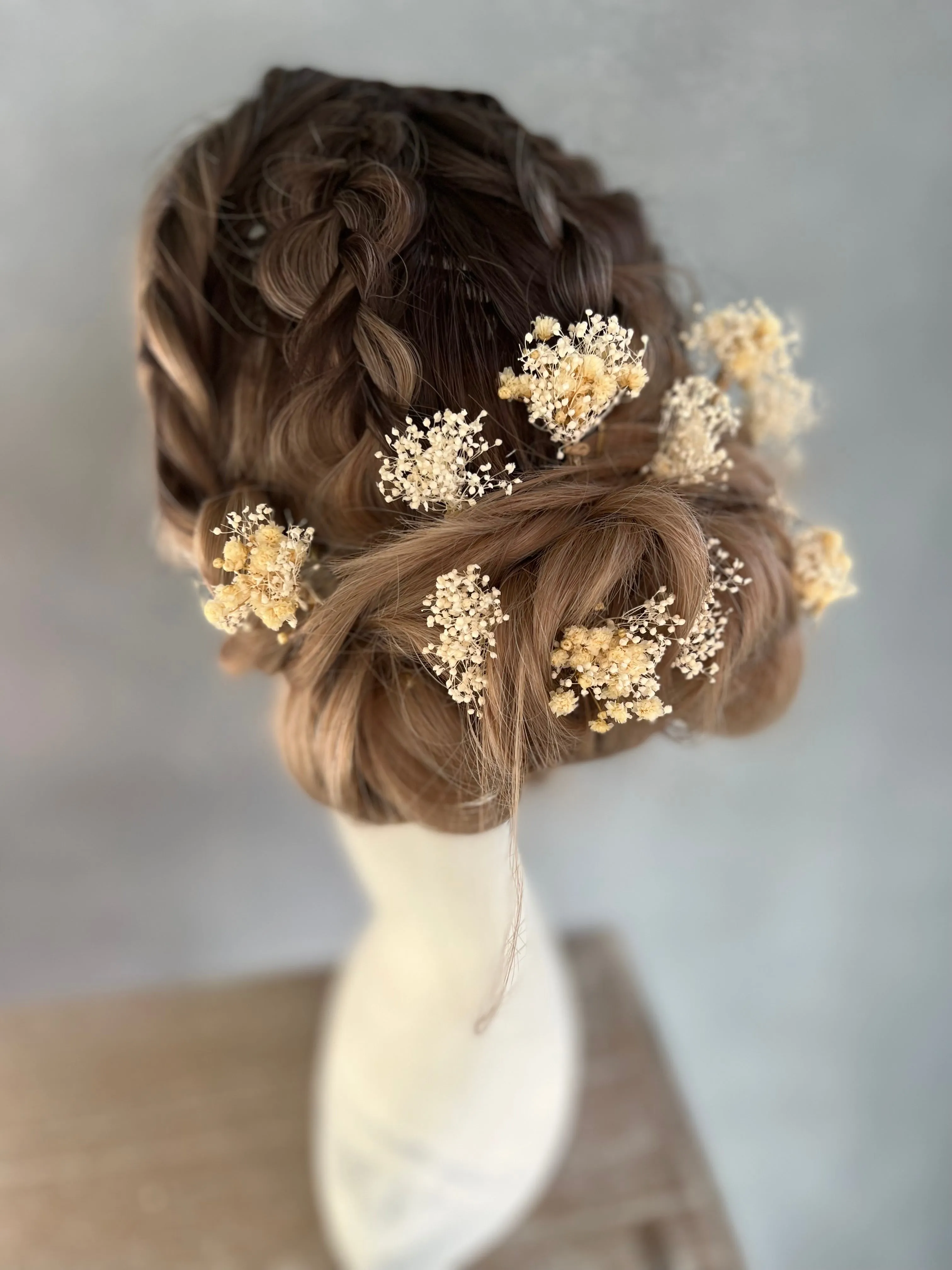 Preserved baby's breath flower hairpins