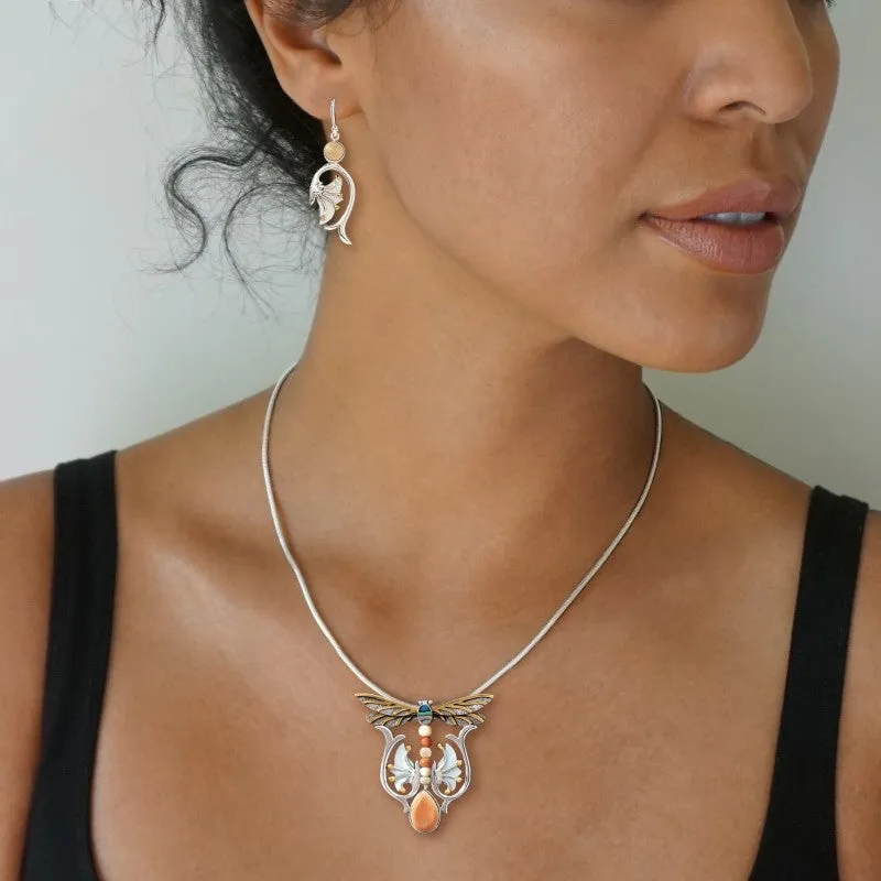 "Emergence" Ancient Fossilized Walrus Tusk Ivory and Mother of Pearl Silver and 14kt Gold Fill Earrings